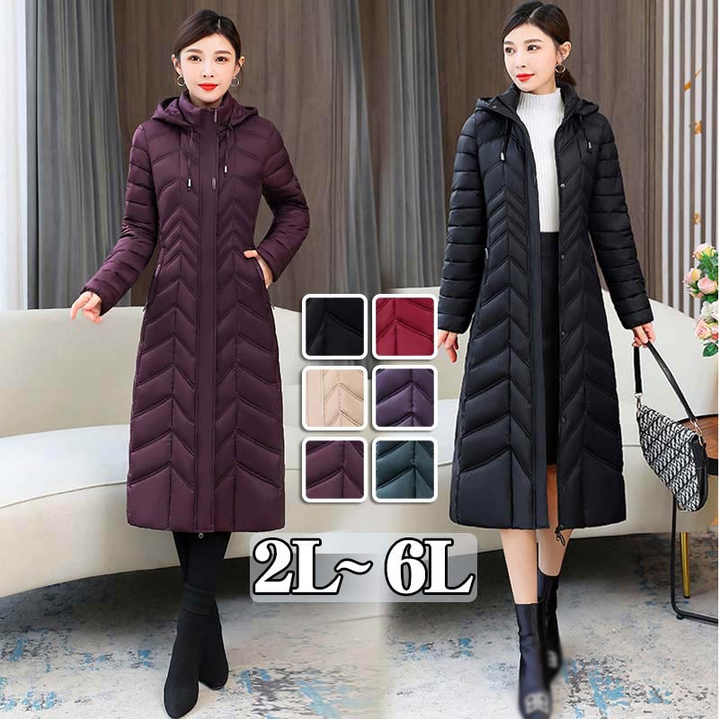 【スカーフおまけ】ダウンジャケットレディース キルティング ロング ダウンコート フード付き 2L 3L 4L 5L 6L大きいサイズ 軽量 黒 ワインレッド ぶどう 緑 紫 ベージュ dd299c0c0x0