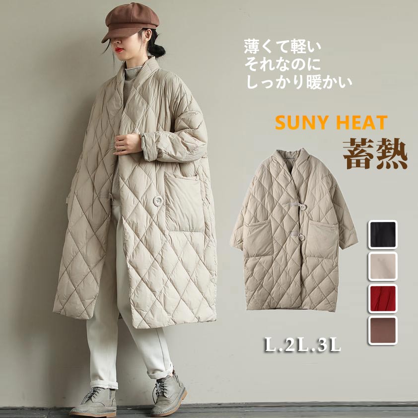 キルティング 綿入れ コート ロング丈 中綿 ゆったり キルティングコート レディース 防寒 ロングコートベージュ 黒 M L 2L 3L女性 プレゼント 大きいサイズ dd304c0c0zs