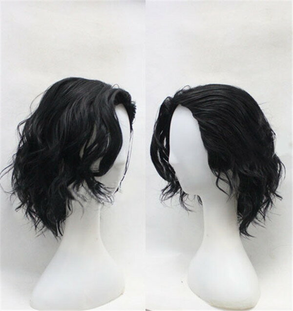 メンズ ミディアムウルフ ウィッグ かつら 男性用かつら 黒 カールウィッグ 人工毛ウィッグ コスプレウィッグ COS パーティー イベント コスプレ dp24...