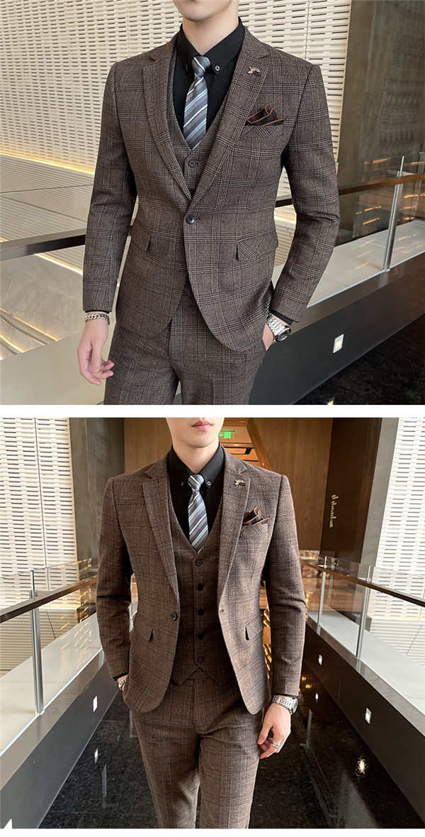 チック柄スーツ ビジネススーツ シングル メンズスーツ 紳士服 suit メンズ 大きいサイズ おしゃれスーツ 春 夏 細身 結婚式 オシャレ おしゃれスーツ お洒落 韓国 グレー ブラウン ブルー eg214c0c0d4