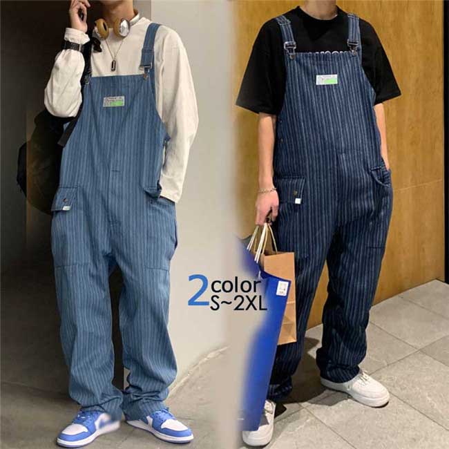 デニム オーバーオール メンズ サロペット オールインワン つなぎ 着痩 S M L ヒップホップ メンズ 作業服 大きいサイズ ロングパンツ ワークカーゴパン...