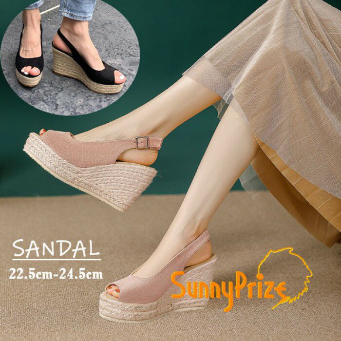 樂天商城 - ウェッジサンダル スエード ヒール10cm レディース 夏靴 厚底サンダル かかと あり ヒールサンダル バックストラップ エスパドリーユ ジュート シューズ 黒 ベージュ 小さいサイズ 大きいサイズ 大人 かわいい 夏 22.5 23.0 23.5 24.0 24.5 25.0 id011c0c0z7