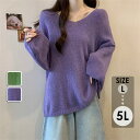 セーター 秋冬 レディース ニット 学生 大きいサイズ 毛糸 トップス 暖かい 長袖 日常服 カジュアル 無地 ゆったり 冬 秋 体型カバー パープル グリーン...