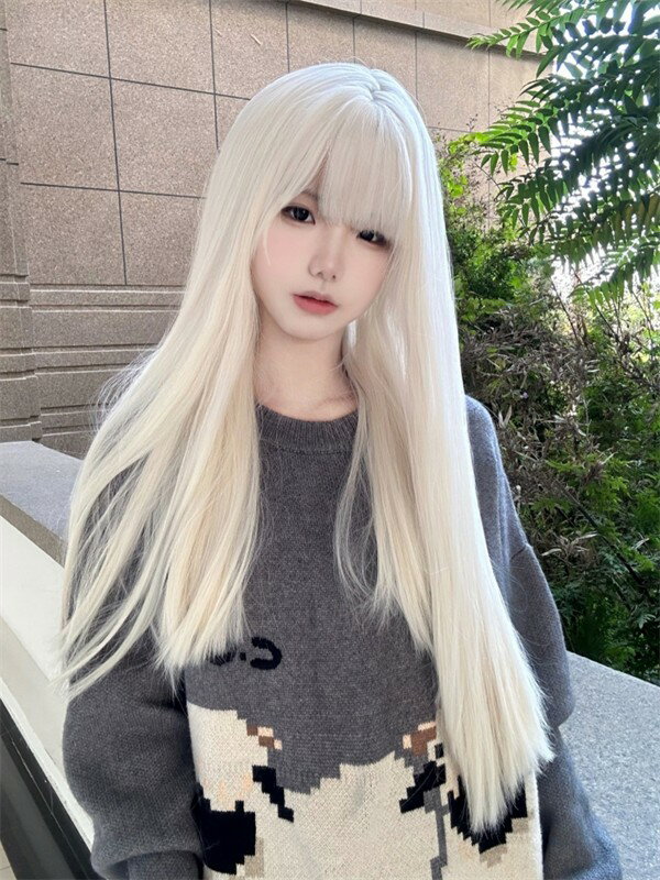 ウィッグ ロング ストレート ホワイト 白髪 前髪あり 前髪ぱっつん フルウィッグ ロングウィッグ 可愛い コスレ ロリータ ゴスロリ 原宿 レディース コスチューム 仮装 大人 おしゃれ 普段使い 日常使い イベント 学園祭 演劇 舞台 学芸会 文化祭 ハロウィン dp074c6c6x0