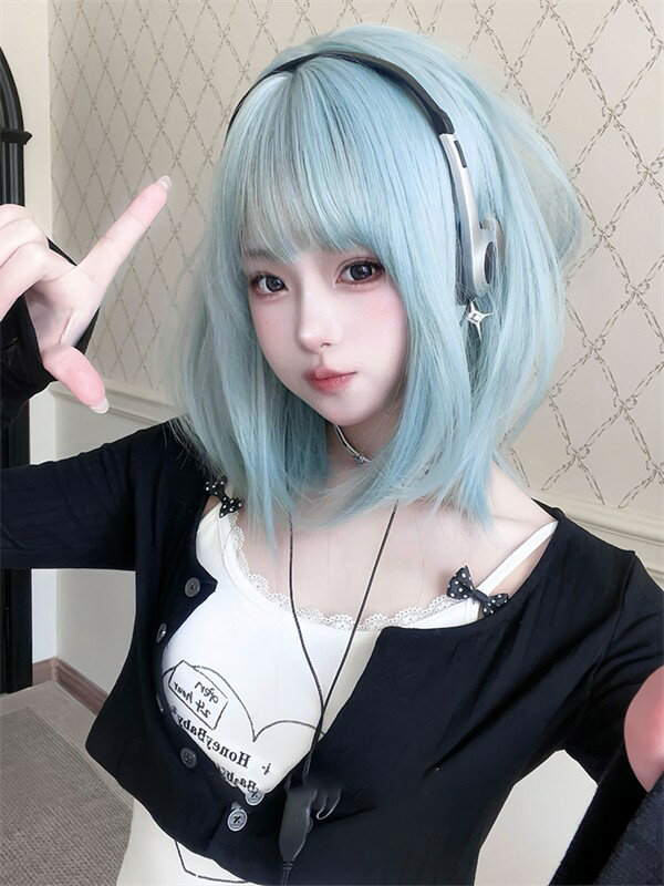 ウィッグ フルウィッグ 短髪 ブルー ショート ストレート ボブ ぱっつん前髪 前髪あり ハロウィン 原宿風 かつら コスプレ 可愛い コスチューム 仮装 大人用 普段使い 文化祭 イベント 学園祭 演劇 舞台 学芸会 hl042d7d7x0