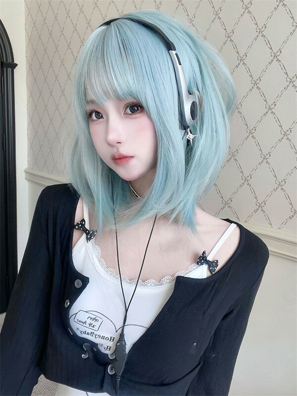 ウィッグ フルウィッグ 短髪 ブルー ショート ストレート ボブ ぱっつん前髪 前髪あり ハロウィン 原宿風 かつら コスプレ 可愛い コスチューム 仮装 大人用 普段使い 文化祭 イベント 学園祭 演劇 舞台 学芸会 hl042d7d7x0