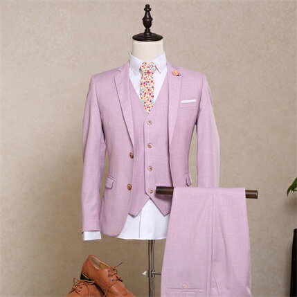 ピンクスーツ 2ボタン スリム ビジネス シングル メンズ 紳士服 suit ベスト付き 大きいサイズ おしゃれ【S/M/L/XL/2…