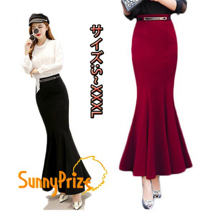 スカート タイトスカート ロング 大きいサイズ マーメイドライン マーメイドスカート レディース 大人 カジュアル ハイウエスト 無地 韓国 痩せる おしゃれ 通勤 可愛い ブラック レッド「サイズ有S/M/L/XL/XXL/XXXL」dd027f4f4lc