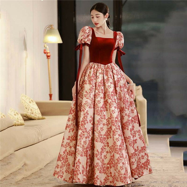 ロングドレス 演奏会 ドレス 大人 ピアノ 発表会 演奏会用ドレス 演奏会ドレス パーティードレス 赤 レッド 半袖付き 袖あり フェミニン エレガント 3L 母親 結婚式 体型カバー 謝恩会 卒業式 花嫁 誕生日会 ステージ 20代 30代 da601g4g4zs