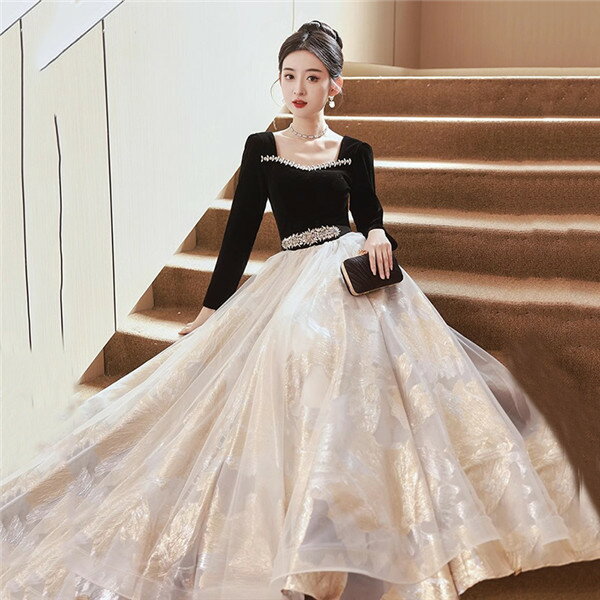 ロングドレス 演奏会 ドレス 大人 ピアノ 発表会 演奏会用ドレス 演奏会ドレス パーティードレス 黒 ブラック 袖付き 長袖 編み上げ フェミニン エレガント大きいサイズ 5L 母親 結婚式 体型カバー 謝恩会 卒業式 花嫁 誕生日会 ステージ 20代 30代 da615g4g4zs