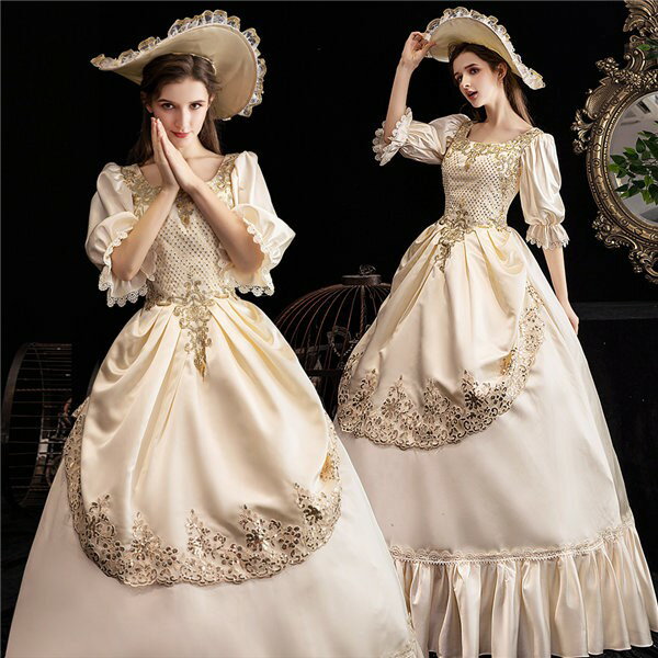 【フリーサイズ】貴族 衣装 ロング ドレス 演奏会 ステージ 女性 貴族 ステージ ピアノ 発表会 おしゃれ 中世ドレス 高級 豪華 中世貴族風 お姫様 舞台 ...