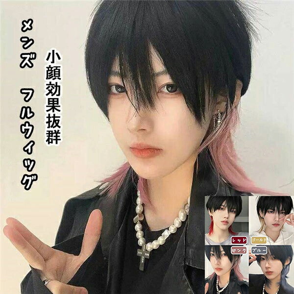 アイドル風 インナーカラー メンズ ウィッグ 紳士 フルウィッグ 前髪あり コスプレ 男装 おしゃれ かっこいい 医療用ウィッグ ショート 耐熱ウィッグ 小顔効果抜群 コスチューム 文化祭 学園祭 イベント ブラック ピンク レッド ブルー ゴールドdp148g4g4c6