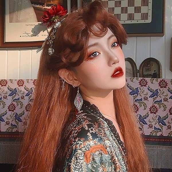 中世の貴族風 茶髪 巻き毛 フルウィッグ かつら 女性 長髪 超ロング ロング丈 ロングウィッグ ロングヘア ロリータ lolita 前髪あり 自然 可愛い キ...