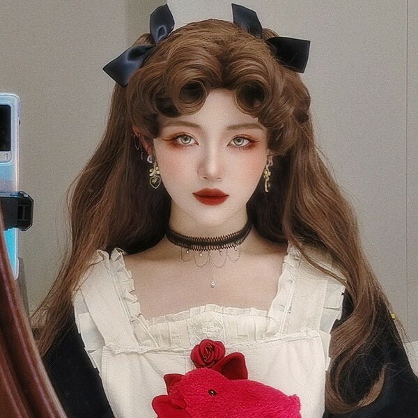 中世の貴族風 茶髪 巻き毛 フルウィッグ かつら 女性 長髪 超ロング ロング丈 ロングウィッグ ロングヘア ロリータ lolita 前髪あり 自然 可愛い キ...