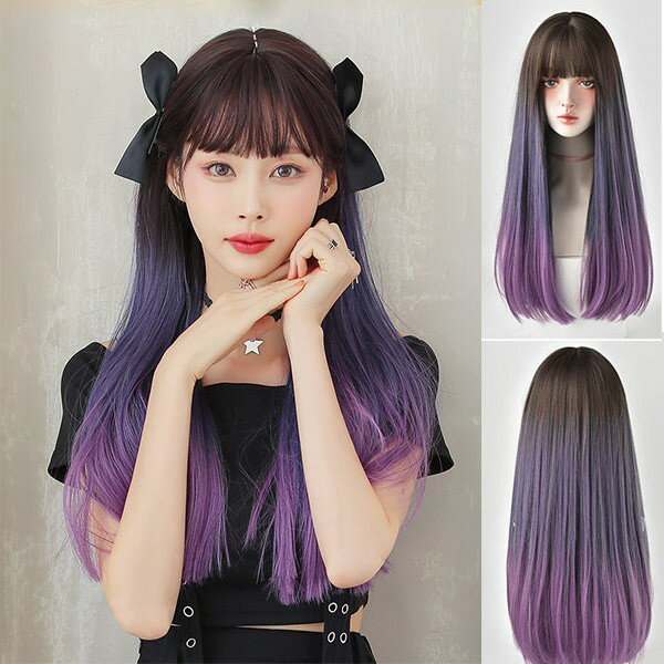 ウィッグ パープル ロングウィッグ レディース フルウィッグ グラデーション 仮装 セミロング 超自然 エクステ かつら wig ロリータ Lolita コスプレ ハロウィン レイヤー 小顔 原宿系 耐熱ウィッグ dp007m3m3l9