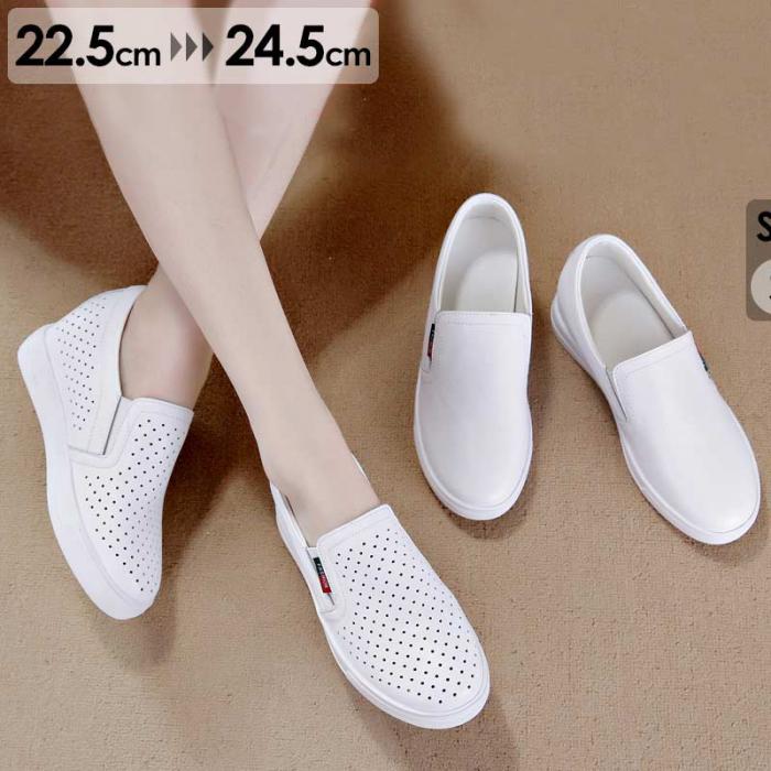 ホワイトスニーカー レディース 通気性 透け感 インヒール ウェッジソール ヒール6cm かかとあり ホワイト 普段履き スリッポン スニーカー 夏 秋 春 履きやすい 脱ぎやすい シューズ カジュアル 靴 美脚 me002m3m3x0