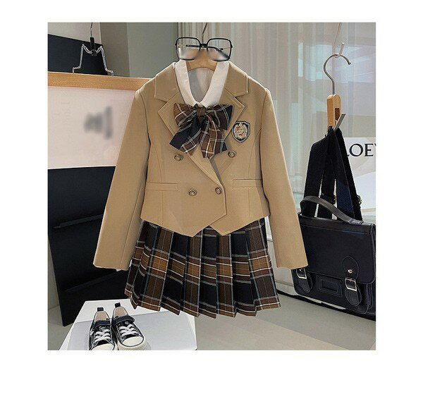 入学式 卒業式 制服 女の子 セット スーツ 長袖 チェック柄 イギリス風 小学生 中学生 高校生 JK ジュニア オシャレ 春 秋 冬 中学 受験 大きいサイズ ゆったりサイズ 卒服 入園祝い ギフト 卒園式 七五三 お受験 発表会 リボン ベージュ 90-160 dg720m4m4x0