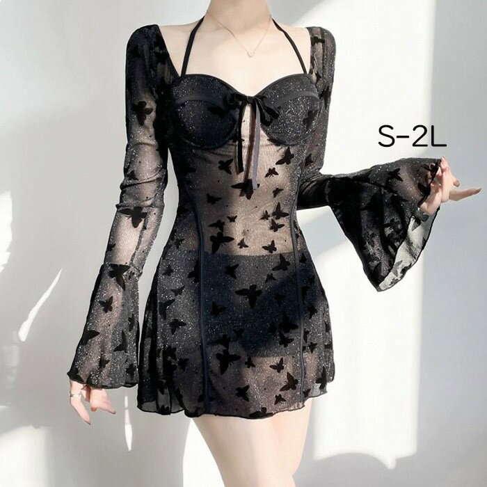 樂天商城 - 【2点購入8％OFF】ワンピース水着 服みたいな レディース 長袖 体型カバー パンツ付き パッド付 水着 日焼け防止 着痩せ シンプル セクシー 写真映え 撮影用 海 夏 サマー 韓国風 女性用 大人 S-2L ブラック mg011m6m6m7