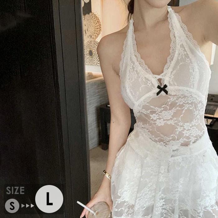 ワンピース レース 花柄 ホルターネック 透け感 白 重ね着 セクシー インナー 韓国風 大人 可愛い かわいい 秋 冬 春 ブラウス 10代 20代 30代 ...