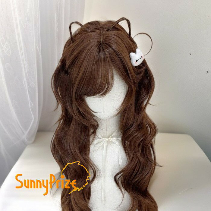 ロリータ ウィッグ ロング ウェーブ 巻き髪 ブラウン 前髪あり 自然 耐熱 甘ロリ ...