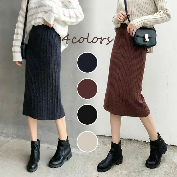 樂天商城 - ニットスカート ラップ ダブルリブ ロング丈 スリット ニット ボトムス レディース 秋 冬 ロングスカート ショートスカート ニットスカート 着痩せ スリム ラップスカート リブスカート ラップス de056n1n1x0