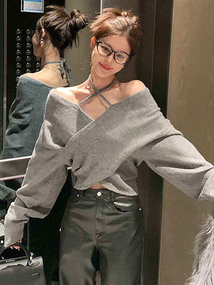 トップス ニット セーター セクシー 長袖 オフショルダー ブラウス カットソー 韓...
