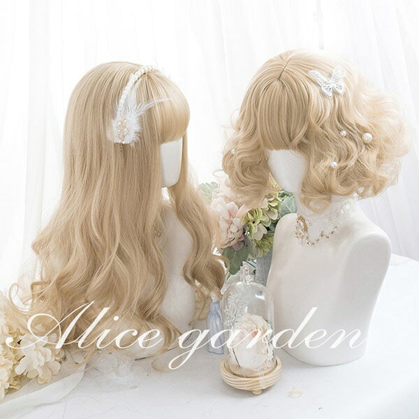 ウィッグ lolita ロリータ風 原宿風 かつら 巻き毛 ぱっつん前髪 金髪 ゴールド レディース コスプレウィッグ 可愛い 短髪 長髪 ロング 耐熱ウィッグ...