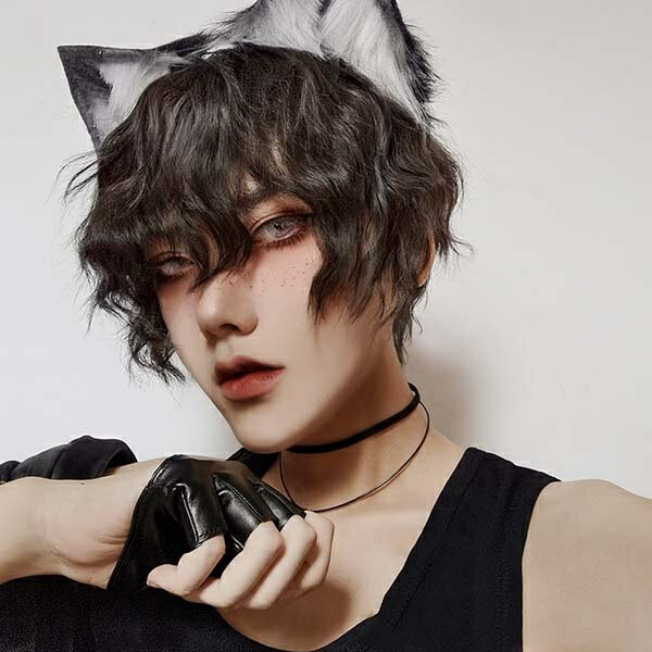 ウィッグ メンズ 短髪 巻き毛 パーマ かつら 超自然 ブラック ゴールド フルウィッグ コスプレウィッグ 可愛い ショート 耐熱ウィッグ 小顔効果抜群 コスチューム dp047n1n1w7