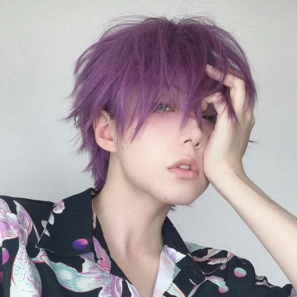 ウィッグ メンズ 短髪 かつら 自然 フルウィッグ ショートウィッグ ショートヘア 前髪あり コスプレ 男装 おしゃれ ナチュラル かっこいい 可愛い ショート 耐熱ウィッグ パープル 小顔効果抜群 コスチューム 文化祭 学園祭 イベント 韓国風 dp181n1n1g4