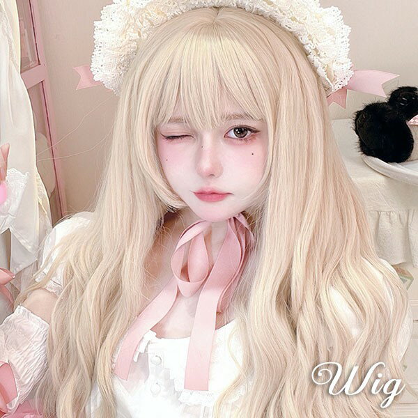 ウィッグ レディース フルウィッグ ロング 巻き髪 姫カット ゴールド 金髪 ぱっつん前髪 前髪あり 可愛い かわいい 大人用 コスプレ ロリータ ゴスロリ コスチューム 原宿風 仮装 超自然 かつら wig Lolita 小顔 文化祭 イベント 学園祭 ハロウィン dq148n1n1lc
