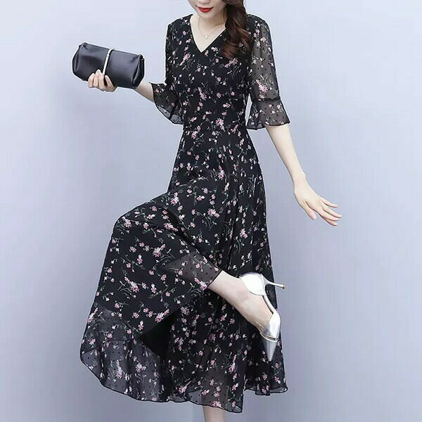 リゾートワンピース 沖縄 花柄 夏ワンピース ロング丈 Vネック ゆったり 大きいサイズ 結婚式 二次会 旅行 海 広がる裾 女性らしさ溢れる おしゃれ かわいい ハワイアン 小柄 Aライン S M L XL 2XL 3XL 4XL 5XLbs012s1s1w9