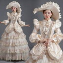 ロングドレス 貴族ドレス お姫様ドレス ドレス 中世ヨーロッパ 袖あり パフスリーブ 長袖 ティアードスカート レース スタンドカラー 刺繍 豪華 ゴージャス 華やか 上品 貴族風 帽子付き 演奏会 舞台衣装 ゴージャス 声楽 オペラ イベント 薄金色 da899s1s1c8