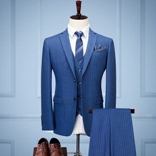 メンズ スーツ ストライプ 結婚式 セットアップ メンズ スリーピーススーツ 3点 リクルート 卒業式 紳..