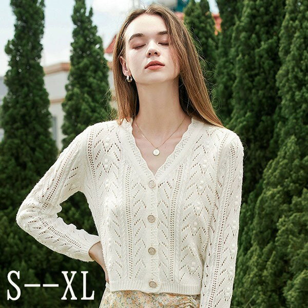 トップス クロシェニット クロシェ編み 秋 春 夏 サマー ニットおしゃれ カーディガン 透かし編み かわいい 長袖 ショート セーター 日焼け対策 冷房対策 冷え性対策
