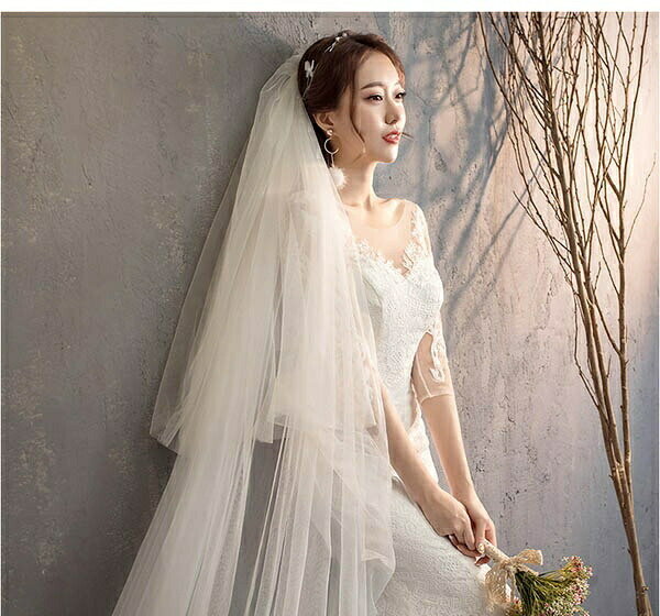 花嫁 ウェディングドレス フィッシュテール 小さいサイズ 袖あり 着痩せ 結婚式 二次会 ドレス 編み上げ 締め上げ レース ロングドレス ウエディングドレス 撮影用 韓国風 エレガント XS/M/L/XL/2XL da272t2t2g4