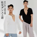 社交ダンス メンズ トップス ラテン 練習着 競技着 コンクール 上着 深いVネック 長袖 半袖 セクシー ダンスウェア ワルツ チャチャチャ ルンバ ジャイブ ダンスシャツ ステージ 演出 黒 白 M L XL 2XL dr121t2t2g4