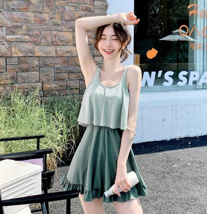 水着 ワンピース 体型カバー 韓国 水着 レディース オールインワン みずぎ 大人女子 フリル かわいい お腹 お尻 ウエスト 太もも カバーアップ mg008x0x0x0