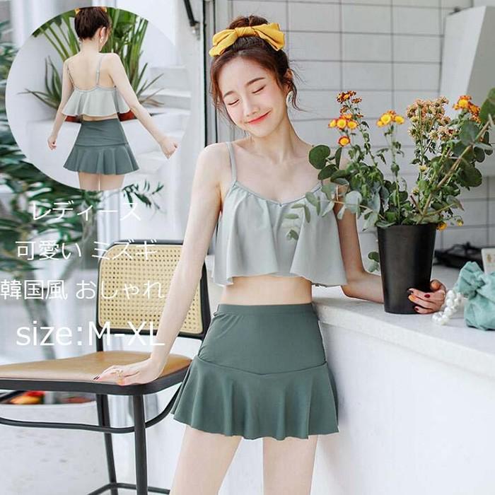 2点セット レディース ビキニ 水着 水着ワンピース 美胸 韓国風 ミズギ 小胸 おしゃれ タンキニ 体型カバー パッド付き 女性 緑 かわいい みずぎ ビーチウェア ワイヤーあり 見せパン ワンピース 学生 高校生 日焼け防止 ママ オシャレ 温泉 20代 30代 M L 2L mg010x0x0x0