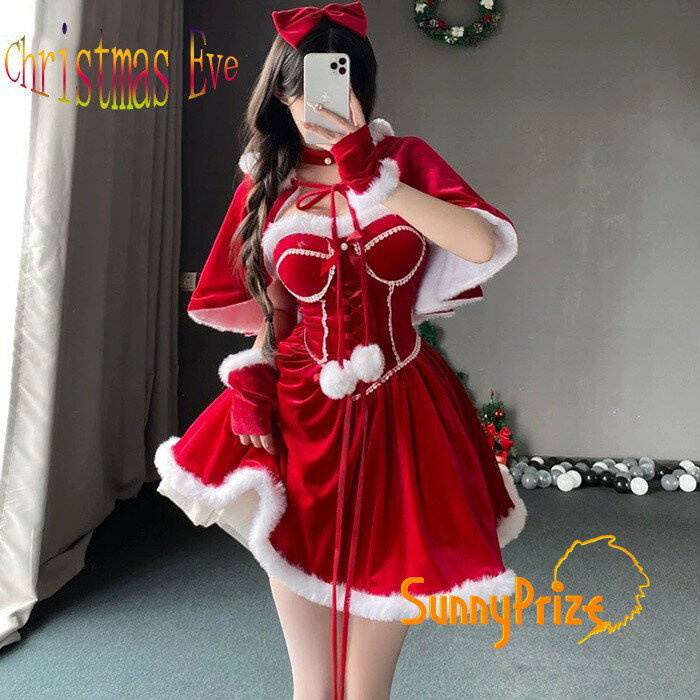 サンタコス クリスマス コスプレ レディース ワンピース マント追加可 4点セット 可愛い ベロア調 ふわふわ ファー 暖かい サンタ衣装 発表会 イベント 衣装 コスチューム パーティー ハロウィン 冬 コスプレ衣装 mm007x0x0x0