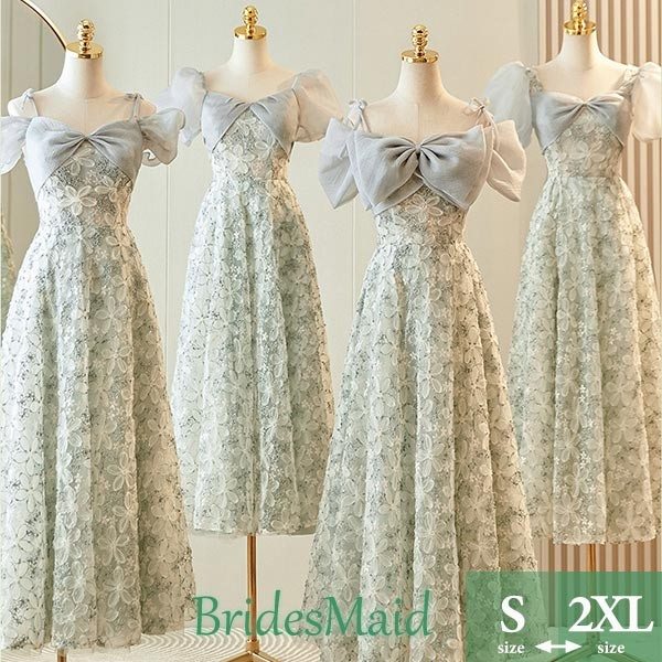 演奏会 ドレス 大人 ピアノ 発表会 演奏会用ドレス 演奏会ドレス パーティードレス ブライズメイド ミモレ丈ドレス 花柄刺繍 ライトグリーン ピアノ発表会 キャミソール バフスリーブ ポワン袖 Aライン ワンピース レディース 編み上げ 花嫁付き添い 結婚式 da197x1x1w9