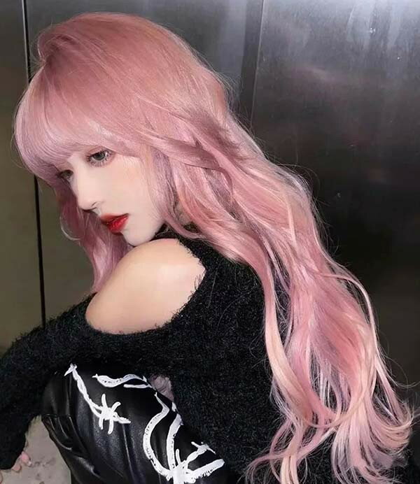 ウィッグ フルウィッグ ピンク ロング レディース ハロウィン ふんわり前髪 切りっぱなし ぱっつん 前髪あり ナチュラル 原宿風 かつら ぱっつん前髪 コスプレ 可愛い コスチューム 仮装 大人用 普段使い 文化祭 イベント 学園祭 学芸会 舞台 演劇 変装 小道具 dp088x1x1x0