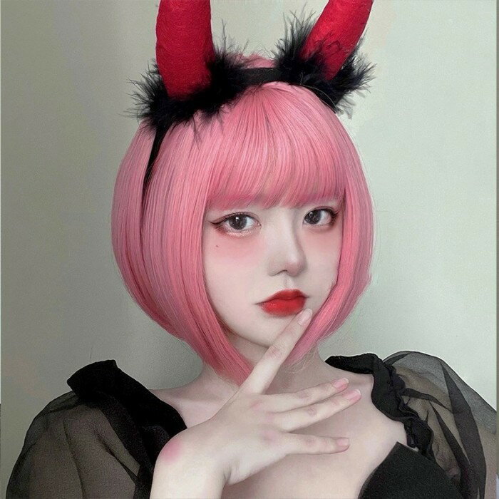 ウィッグ ボブ ピンク ショート フルウィッグ ショートウィッグ かつら 前髪あり パッツン前髪 内巻 ロリータ パンク ゴスロリ 自然 可愛い レディース コスチューム 仮装 大人 おしゃれ 普段使い 日常使い イベント 学園祭 演劇 舞台 学芸会 文化祭 ハロウィン dp259x1x1x0