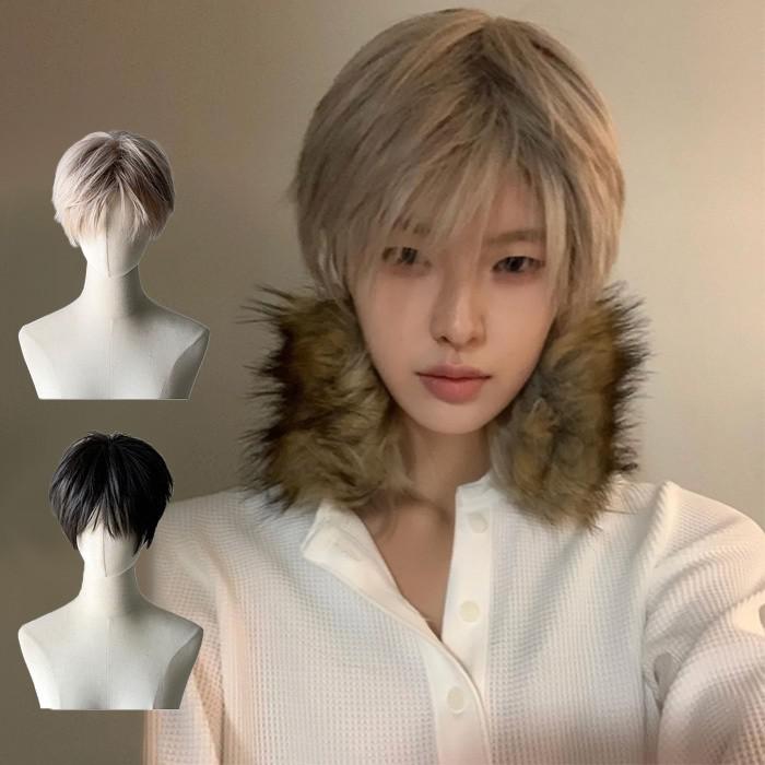 ショート ウィッグ メンズ レディース ユニセックス 耐熱 自然 フルウィッグ マッシュ ショートヘア 前髪あり 黒 ベージュ 高品質 かつら コスプレ ハロウィン 撮影 イベント 日常使い dq313x1x1x0