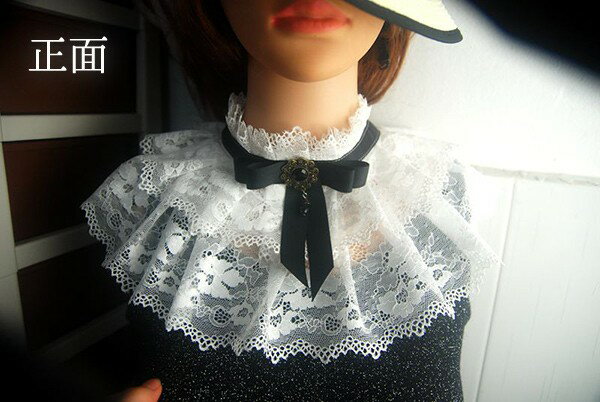 つけ襟 レース 大人 付け襟 レディース ロリータ ゴシック リボン 夏 ネックカバー 透け感 レイヤード 重ね着 上品 かわいい コスプレ小道具 王子様 貴婦人 お嬢さま 仮装用 コスチューム ホワイト 白 ds035x1x1zs