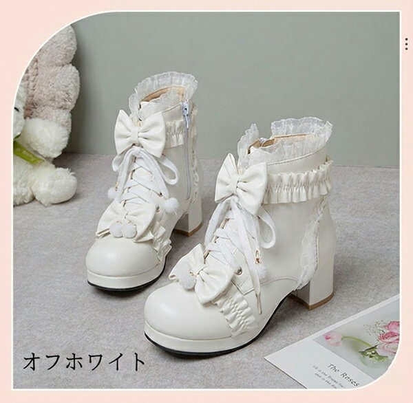 ロリータ ブーツ 厚底 甘ロリ ロリィタブーツ ゴスロリ 低いヒール おでこ靴 ロリ...