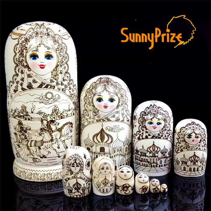 マトリョーシカ 10個組 木製 置物 インテリア 北欧風 伝統工芸 オブジェ 繊細な手書き 冬の物語 雪景色 建物 10体セット 縁起物 飾り 雑貨 小物 アンティーク調 豪華 ギフト プレゼント 贈り物 誕生日 クリスマス 出産祝い 引越し祝い ja200x1x1m7