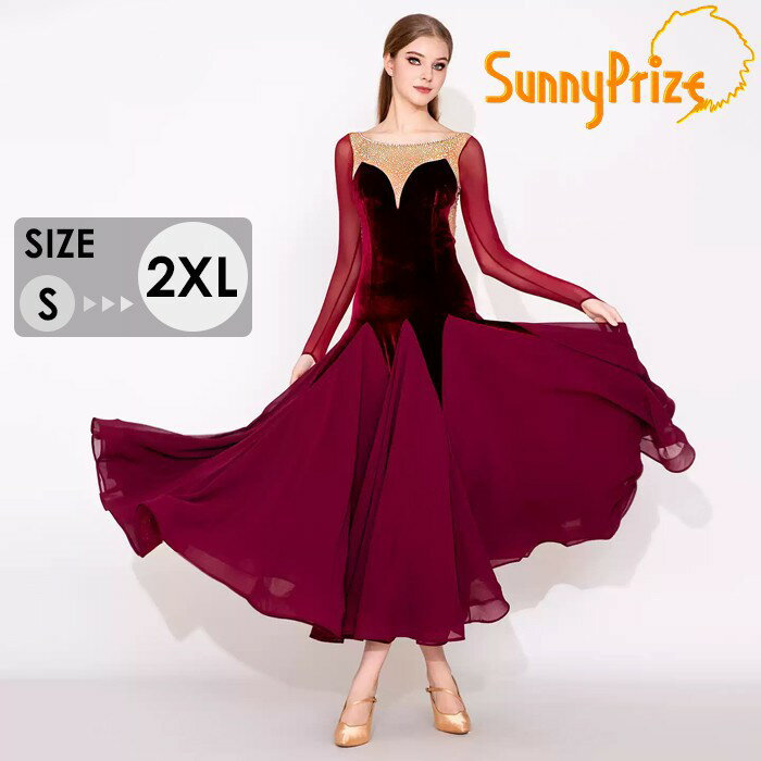 社交ダンス ドレス ダンス衣装 初心者 練習着 競技着 社交ダンス衣装 ワンピース 長袖 レース 透 ...