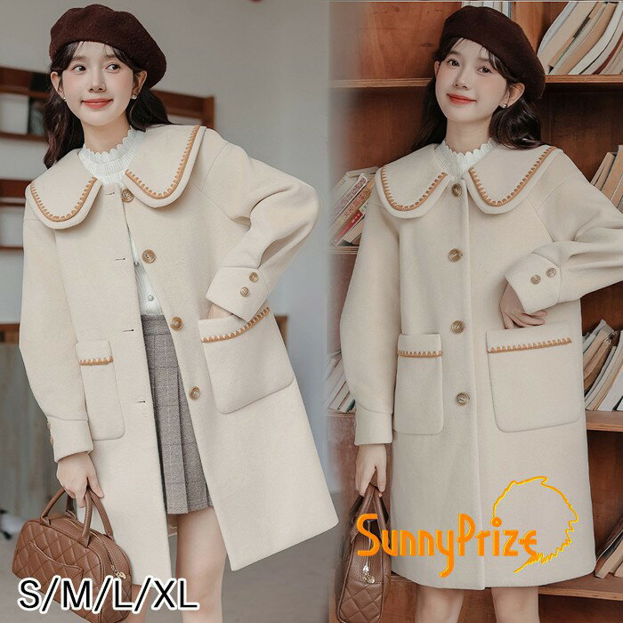 スプリングコート レディース ステンカラー ノーカラー ミディアム丈 ロリータ コート リボン ゴスロリ アウター 小柄 可愛い 学生 通学 通勤 秋冬 防寒 厚手 ベージュ S M L XL mc048zbzbx0