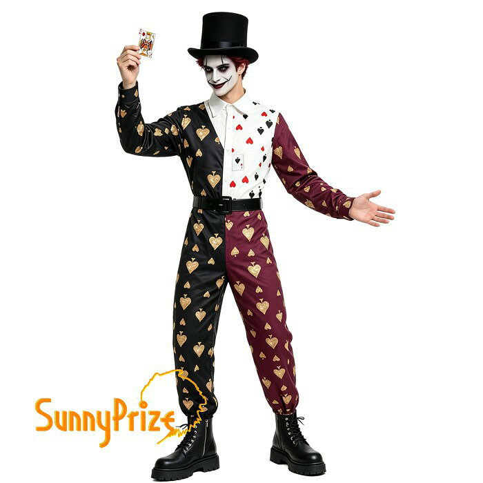 ピエロ コスプレ 道化師 男女兼用 メンズ レディース 大人用 ジョーカー ハロウィン コスプレ衣装 トランプ柄 ハート柄 オールインワン つなぎ ベルト付き バイカラー ハロウィン仮装 仮装パーティー M L XL 2XL mm020zbzbm7 sunnyprize-10038015 サニープライズ 楽天市場店 サンプル画像3