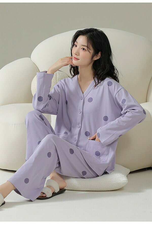 ルームウェア レディース パジャマ 水玉柄 かわいい 上下セット 可愛い コットン ルームウェア 長袖 部屋着 大人 体型カバー やわらか 涼しい お洒落 パジャマ 誕生日 ギフト 結婚祝い プレゼント きれいめ bi037zezew9